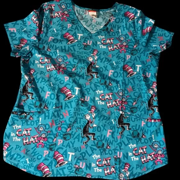 Disney Pixar Cartoon Print Scrub Tops Eeyore Nemo Dr Seuss lot of 3 size Large - Picture 4 of 8